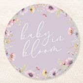 紫のベビー開花フローラワイルドフラワーベビーシャワー ラウンドペーパーコースター (正面)