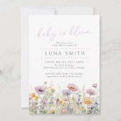 紫のベビー開花フローラワイルドフラワーベビーシャワー 招待状 (正面)