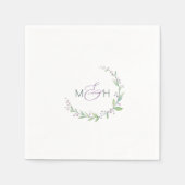 紫のベリーの緑の葉モノグラムの結婚式 スタンダードカクテルナプキン (正面)