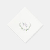 紫のベリーの緑の葉モノグラムの結婚式 スタンダードカクテルナプキン (角)