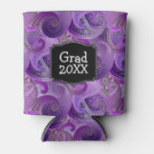 紫のペイズリーパターカスタムン文字 缶クーラー (正面)