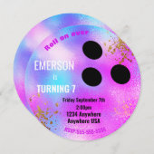 紫のボウリングボール,ボーリング,グローバースデーパーティー 招待状 (正面/裏面)