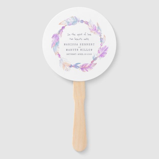 紫のボホ結婚フェザー・アート・プログラムのファン ハンドファン (正面)