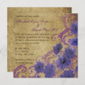 紫のポピーと繁栄ヴィンテージの結婚式のinvitati 招待状 (正面/裏面)