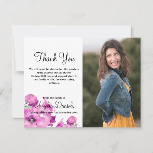 紫のポピーの写真インメモリサンキューカード 招待状 (正面)
