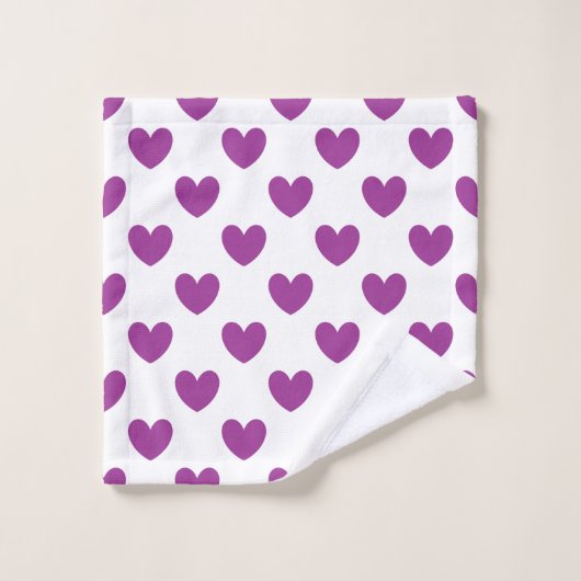 紫のポルカハートオン白 ウォッシュタオル (ウォッシュタオル)