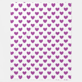 紫のポルカハートオン白 フリースブランケット