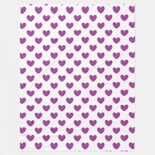 紫のポルカハートオン白 フリースブランケット (正面)