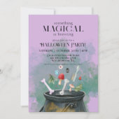 紫のポーションと呪文ウィッチカルドロンハロウィーン 招待状 (正面)