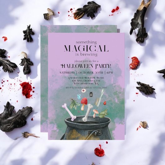 紫のポーションと呪文ウィッチカルドロンハロウィーン 招待状