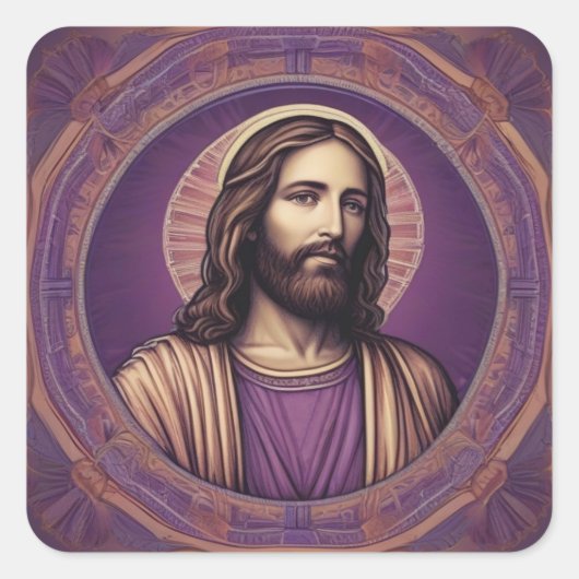 紫のポートレートサイケデリックのイエス スクエアシール (正面)