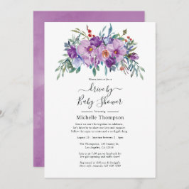 紫のマグノリアとバラがシャワーでドライブ 招待状