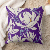 紫のマグノリア柄 クッション (ブランケット)