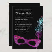 紫のマスク|仮装マルディグラパーティー 招待状 (正面/裏面)