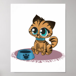 紫のマットに茶色の青い目の子猫 ポスター