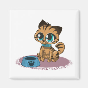 紫のマットに茶色の青い目の子猫 マグネット