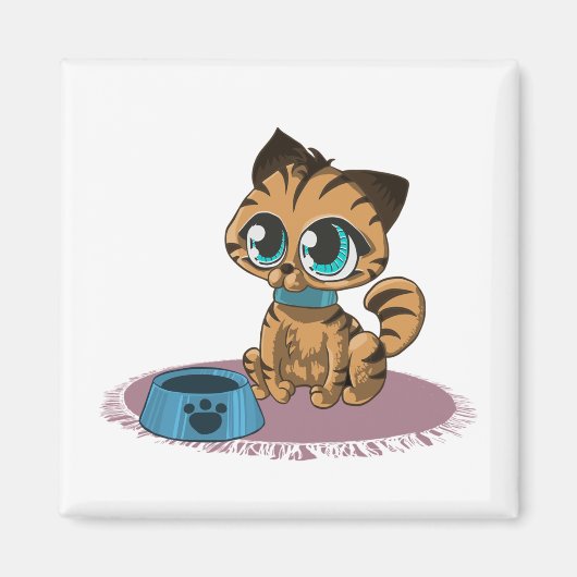 紫のマットに茶色の青い目の子猫 マグネット (正面)