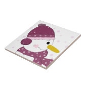 紫のマフラーと帽子を身に着けた雪だるま タイル (側面)