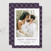 紫のミニマル格子模様の写真メリークリスマス シーズンカード (正面/裏面)
