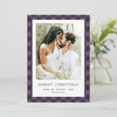 紫のミニマル格子模様の写真メリークリスマス シーズンカード (スタンド正面)