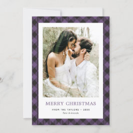 紫のミニマル格子模様の写真メリークリスマス シーズンカード
