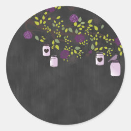 紫のメイスンジャーとチョークボードのシール ラウンドシール