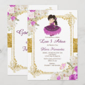 紫のメキシカンドレス 3歳の誕生日1 招待状 (正面/裏面)