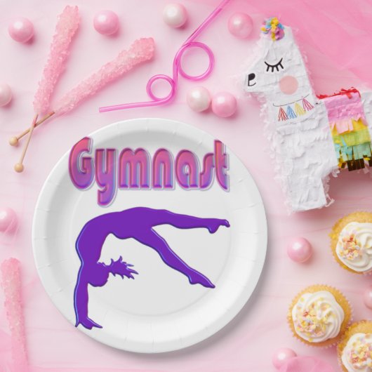 紫のメタリックをタンブルする体操力 ペーパープレート (パーティー)