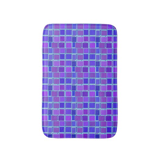 紫のモザイクスクエアタイル柄 バスマット (正面縦)