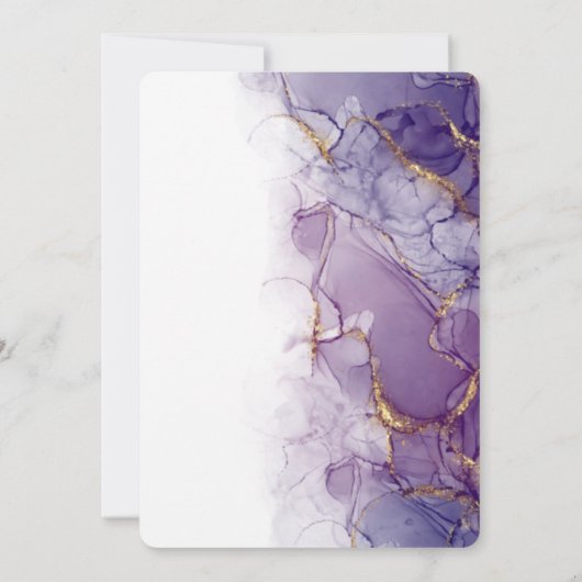 紫のモダンインク水色エレガントな結婚式 招待状 (裏面)