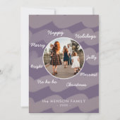 紫のモダンクリスマスの願い家族の写真 シーズンカード (正面)
