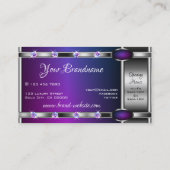 紫のモダングラデーションとラインストーンを持つ銀 名刺 (裏面)