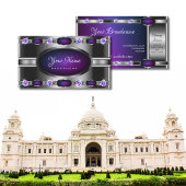 紫のモダングラデーションとラインストーンを持つ銀 名刺