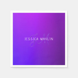 紫のモダングラデーション名とモノグラム スタンダードカクテルナプキン