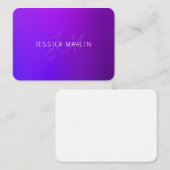 紫のモダングラデーション名とモノグラム ノートカード (正面/裏面)