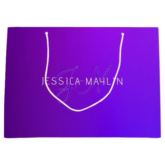 紫のモダングラデーション名とモノグラム ラージペーパーバッグ (正面)