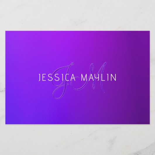 紫のモダングラデーション名とモノグラム 便箋 (正面)