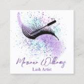 紫のモダンスプラッシュのラッシュアーティストqrコードシック スクエア名刺 (正面)