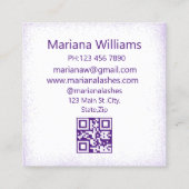 紫のモダンスプラッシュのラッシュアーティストqrコードシック スクエア名刺 (裏面)