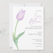 紫のモダンチューリップラブ開花シャワー 招待状 (正面)