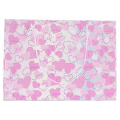 紫のモダンピンクの白いハートのモノグラム名 ラージペーパーバッグ (裏面)