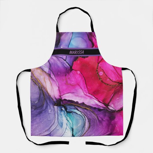 紫のモダンピンク色のカスタマイズ可能な名前 エプロン (正面)