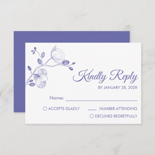 紫のモダンフローラエレガントラン 出欠カード (正面/裏面)