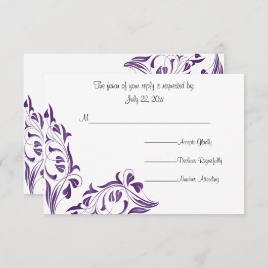 紫のモダンフローラ 出欠カード (正面/裏面)