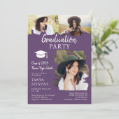 紫のモダンブラシストローク3枚の写真の卒業 招待状 (スタンド正面)