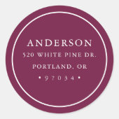 紫のモダン丸フレーム差出人住所ラベル ラウンドシール (正面)
