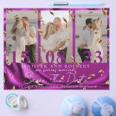 紫のモダン写真コラージュ日付カードの保存 チラシ (シングル)