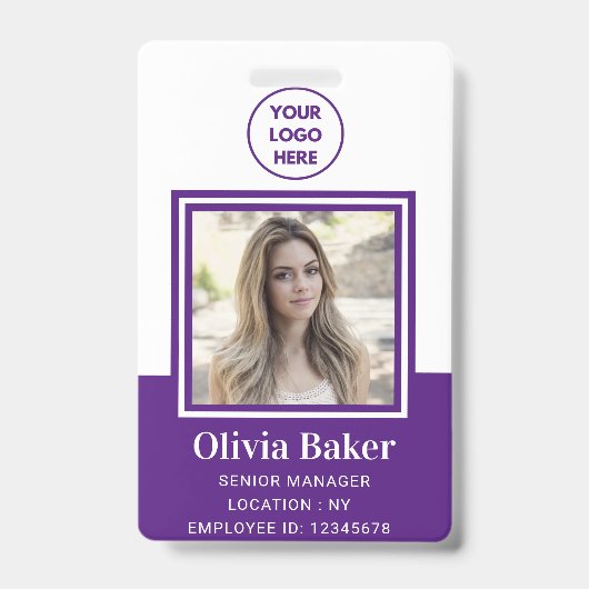 紫のモダン写真IDビジネスロゴ従業員 バッジ (Front)
