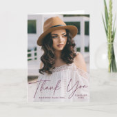 紫のモダン台本の写真卒業 サンキューカード (正面)