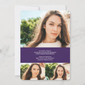 紫のモダン台本4枚の写真を卒業 案内状 (裏面)